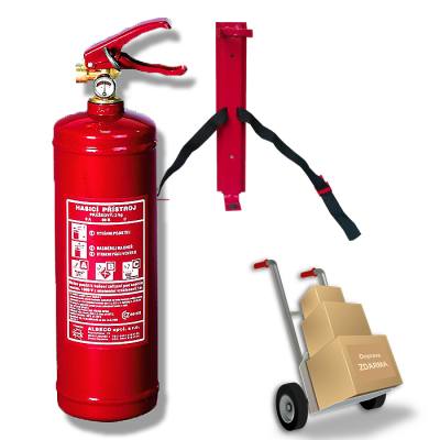 Práškový hasicí přístroj 2 kg s revizí. a autověšákem